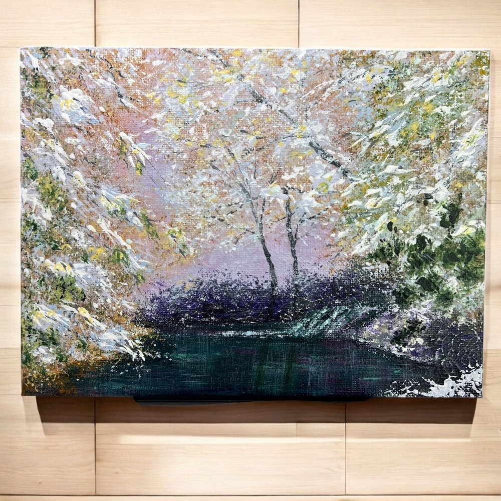 Winter Twilight - Original Landscape Acrylic Painting In Size  6" x 8"